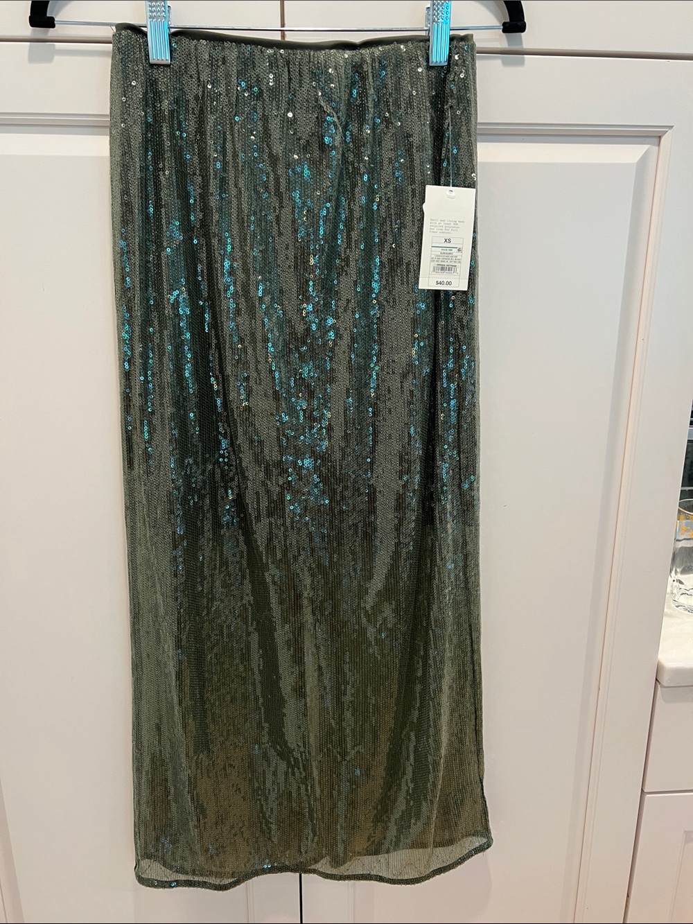a new day Olive Green Sequin Midi Skirt with Teal Shimmer